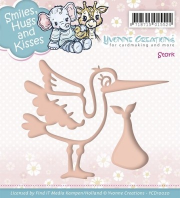 342 - YCD10020 - Die - Yvonne Creations - Smiles, Hugs and Kisses - Stork