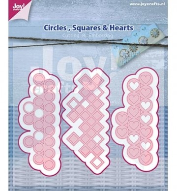 425 - 6002/0447 - Joy! Crafts - Cutting & Embossing Stencil - Cirkels.vierkanten en hartjes